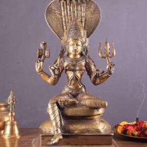 19" Pure Brass Goddess Mariamman Statue - Divine Hindu Protector of Rain, Health & Fertility